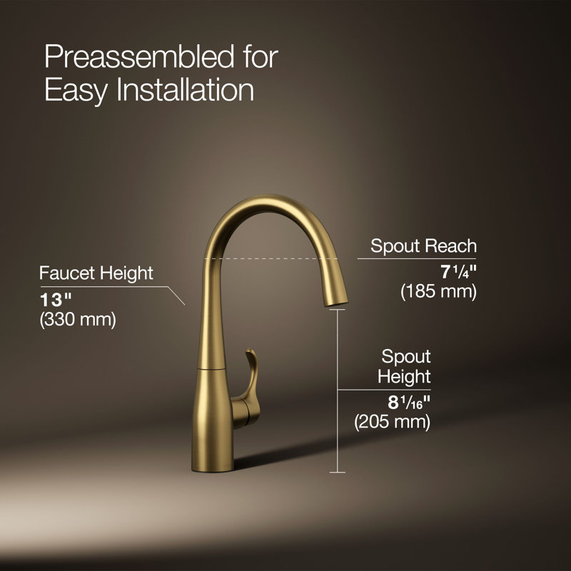 Simplice Single-Handle Bar Sink Faucet, Secondary Faucet with High-Arch Swing Spout, Vibrant Brushed Moderne Brass