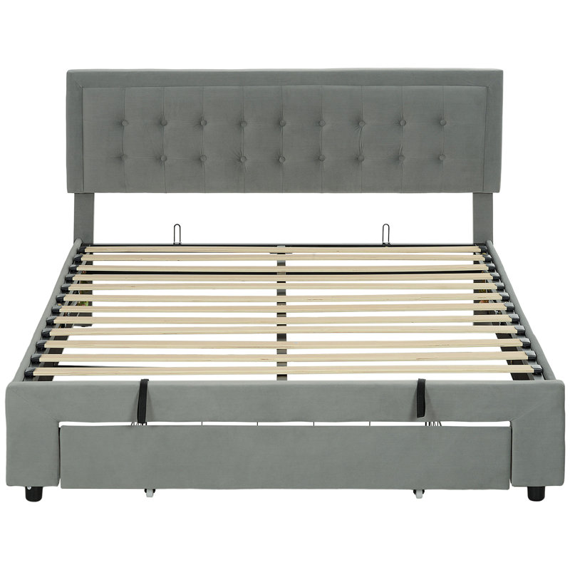 Anindo Upholstered Storage Bed, Grey, European King (157.5 cm x 203.5 cm)