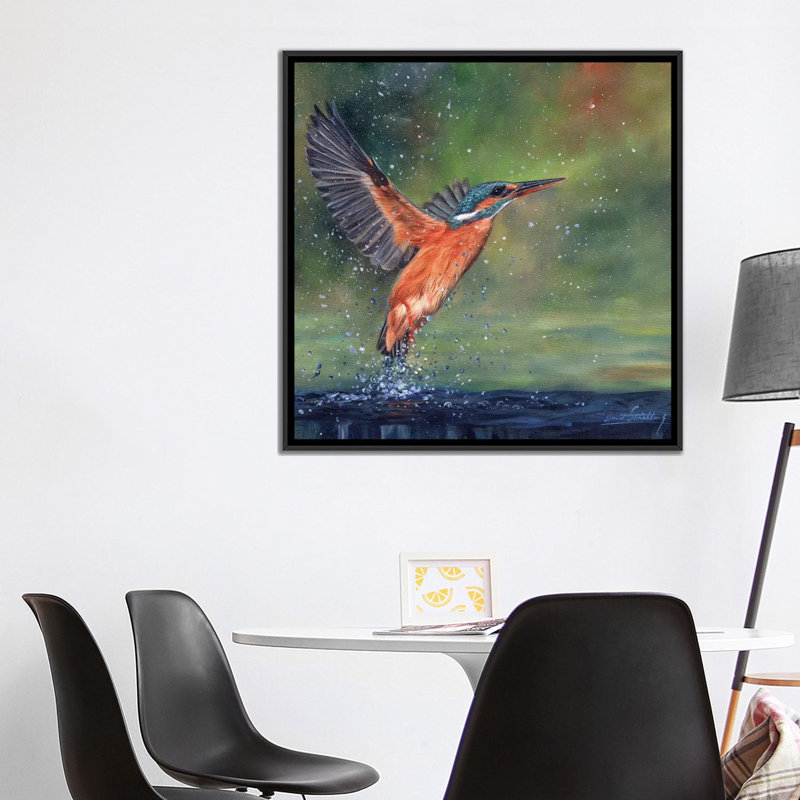 « kingfisher », impression sur toile, H 18 po x l 18 po x P 1,5 po, Toile avec cadre noir, Pas de tapis