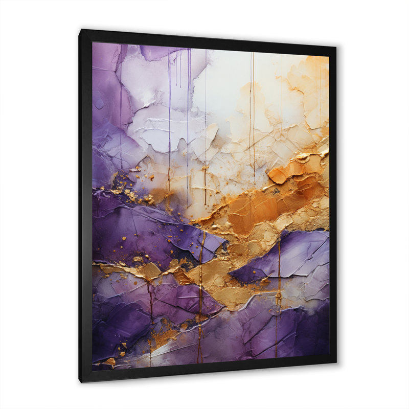 Helgert - fractale mauve abstraite - impression, Cadre simple noir, H 44 po x l 34 po x P 1,5 po