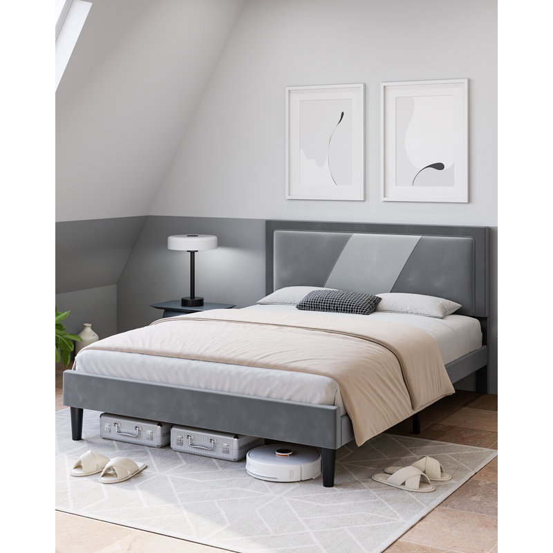 Patmar Upholstered Metal Platform Bed, Full / Double, Gray