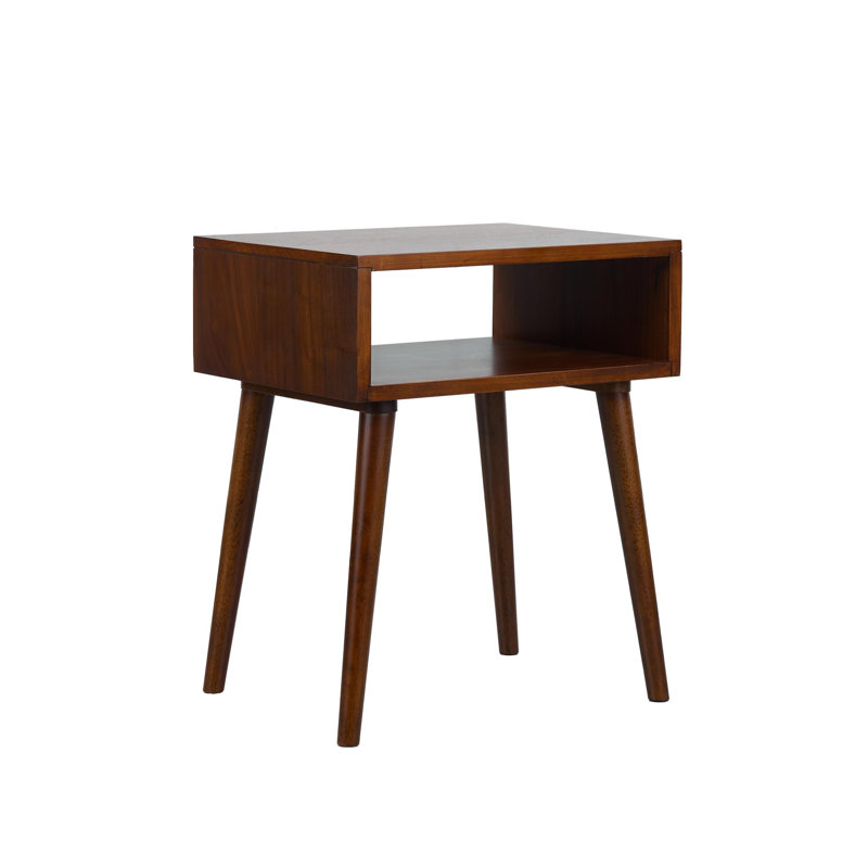  Zoe Solid Oak Wood Nightstand, Mid Century Modern Side Table Bedroom without Drawer, Dark Walnut
