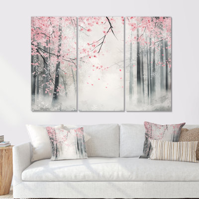 «Winter Spring Woods», art mural forêt saisonnier - Forêt transitionnelle entre l'hiver et le printemps, ensemble de 3 toiles encadrées