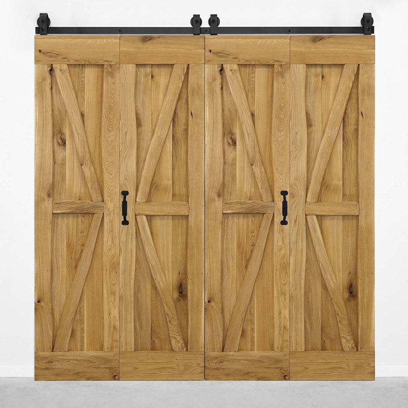 Favian Double Bi-Folding System Solid Oak Barn Door, Natural Oil