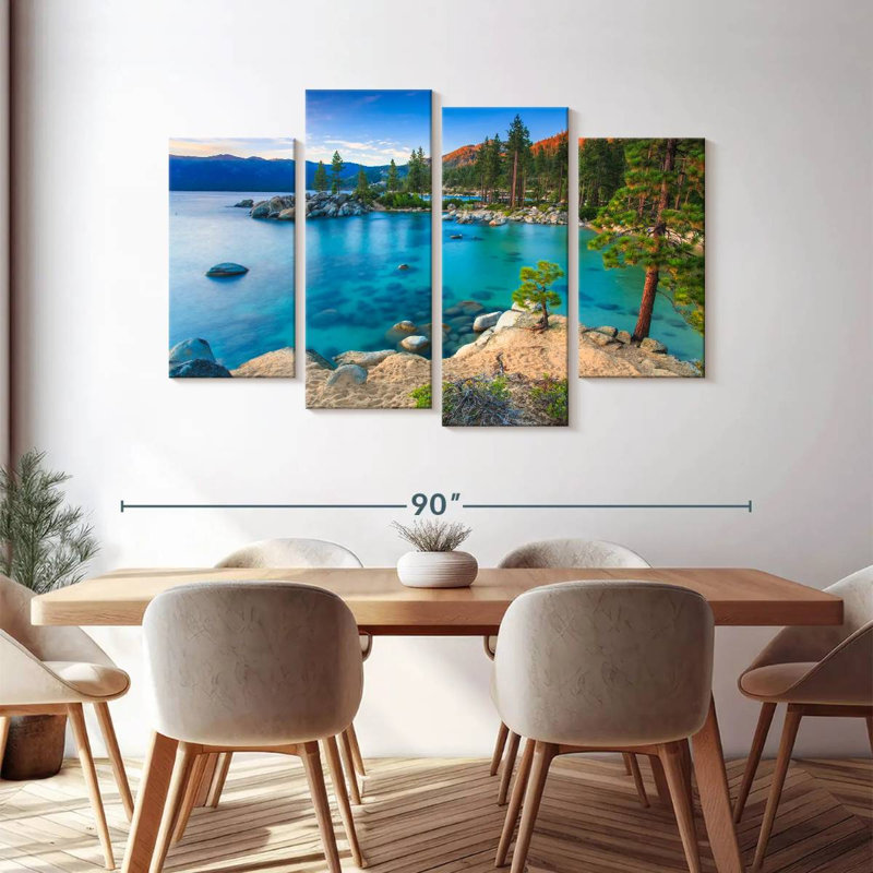 Lake Tahoe Lake Tahoe, scène de port de sable sur toile, ensemble de 4 pièces, H 48 po x l 75 po x P 1,25 po