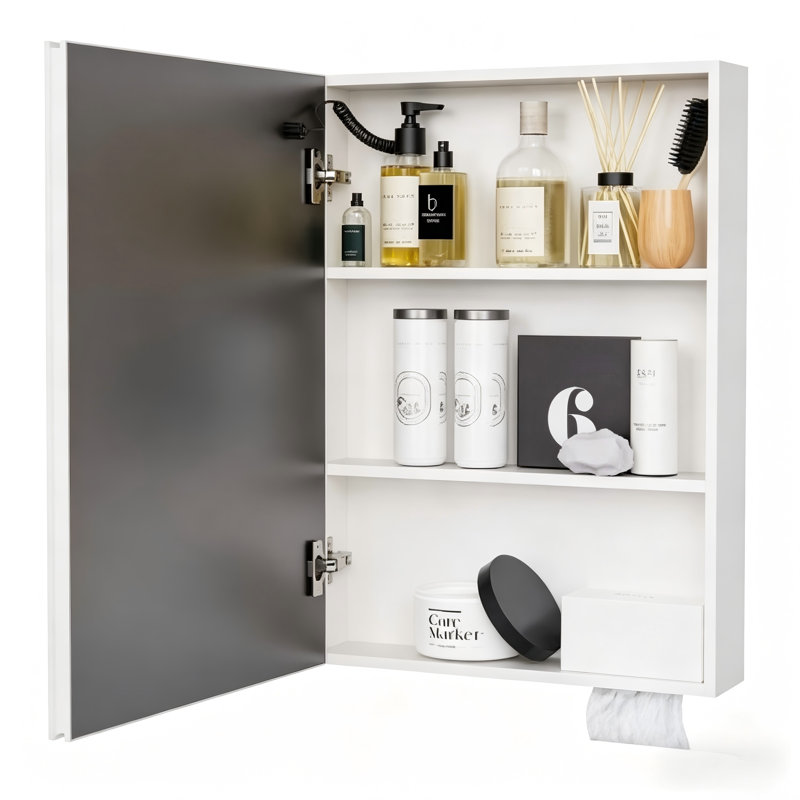  Armoire à pharmacie Surface sans cadre avec miroir et 3 tablettes fixes