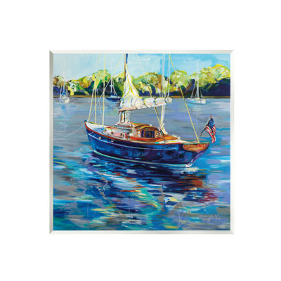 Stupell Industries, bateau avec drapeau américain, estampe numérique de Jeanette Vertentes