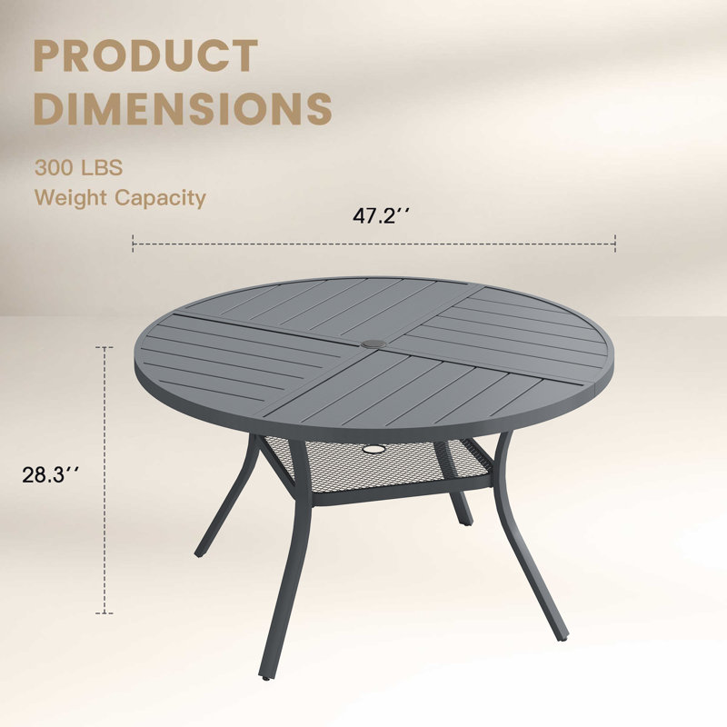 Outdoor Round Patio Dining Table, 28.3" H x 47.2" L x 47.2" W, Grey/Grey