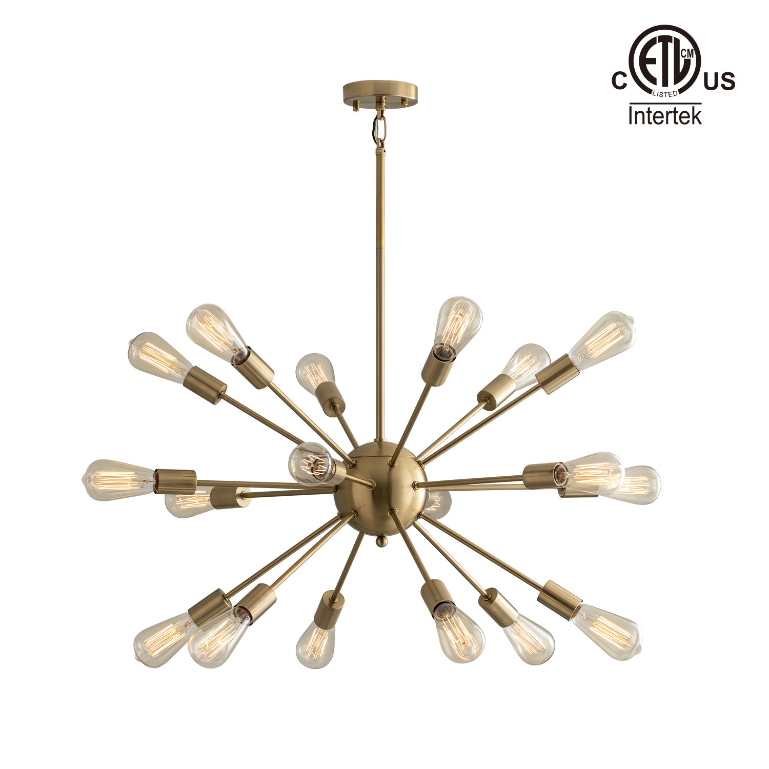 Kaspar Iron 18-Light Chandelier, Brushed Brass