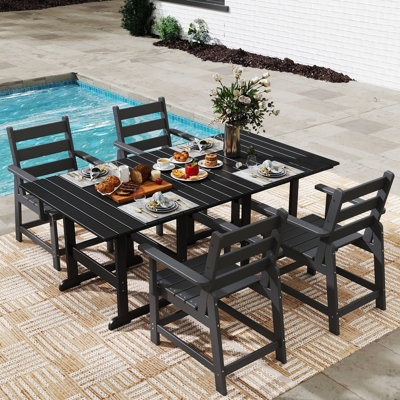 5-Piece-HDPE Outdoor-Table-And-Chairs With Removable Armrests