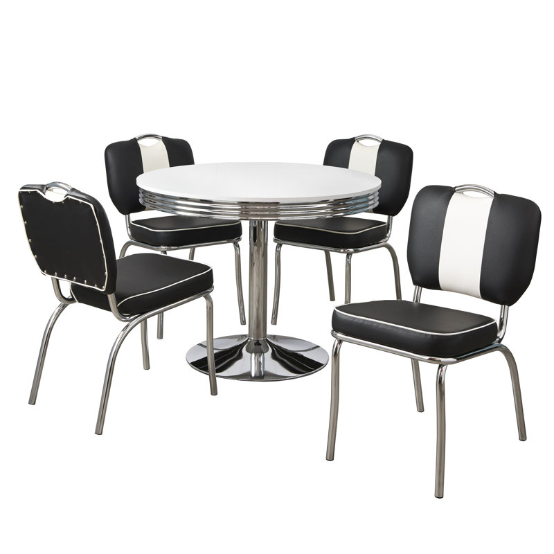 Sherly Dining Set, Black/White, 5 Pieces: Table, 4 Chairs