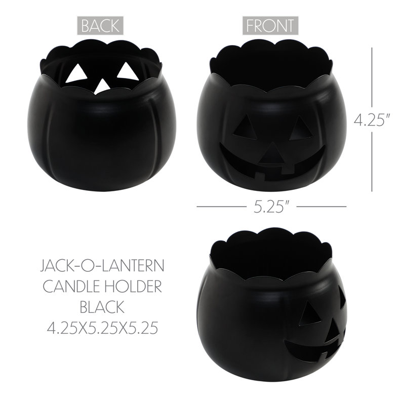Jack-O-Lantern Candle Holder, 4.25'' H X 5.25'' W X 5.25'' D, Black