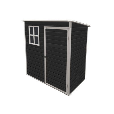 Exterior Plastic Storage Shed With Floor Black For Lawn Equipment And Garden Tools