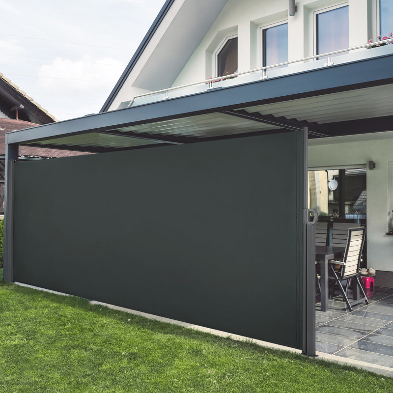 Retractable and Waterproof UV-Resistant Side Awning for Patio & Balcony, 63" H x 138" W x 3.5" D, Gray
