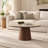 35.43" Mid Century Modern Round Wood Coffee Table with Beige Sintered Stone Table Top, Solid Wood Veneer
