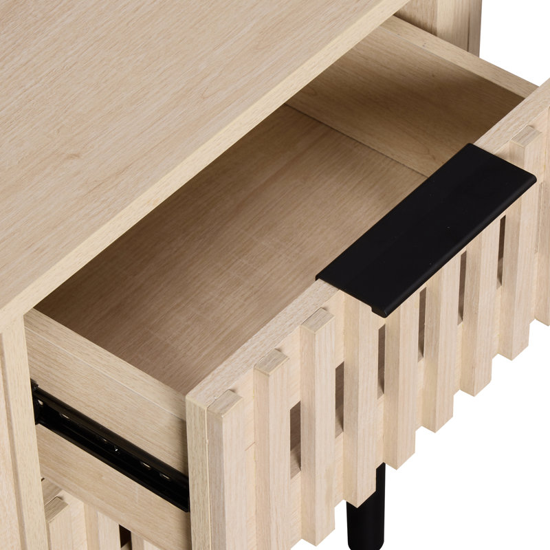 Table de bout cannelée avec 2 tiroirs, table d'appoint moderne pour le salon, la chambre à coucher, 22,5 po, Naturel
