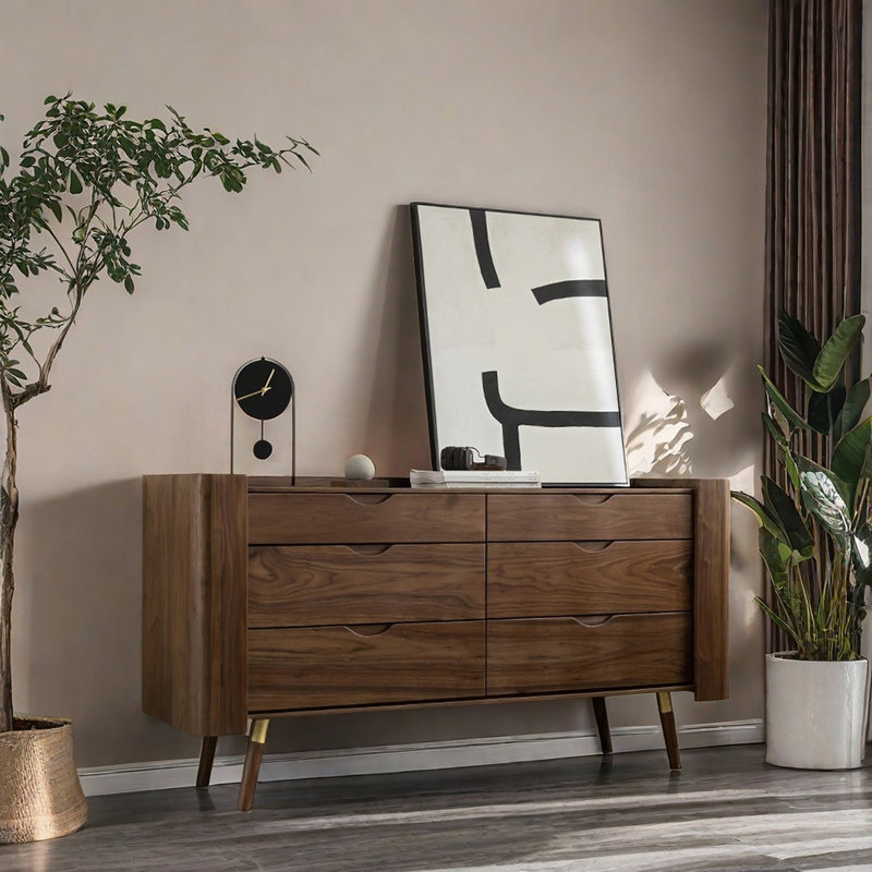 Solid Wood 6-Drawer Sideboard Elegant