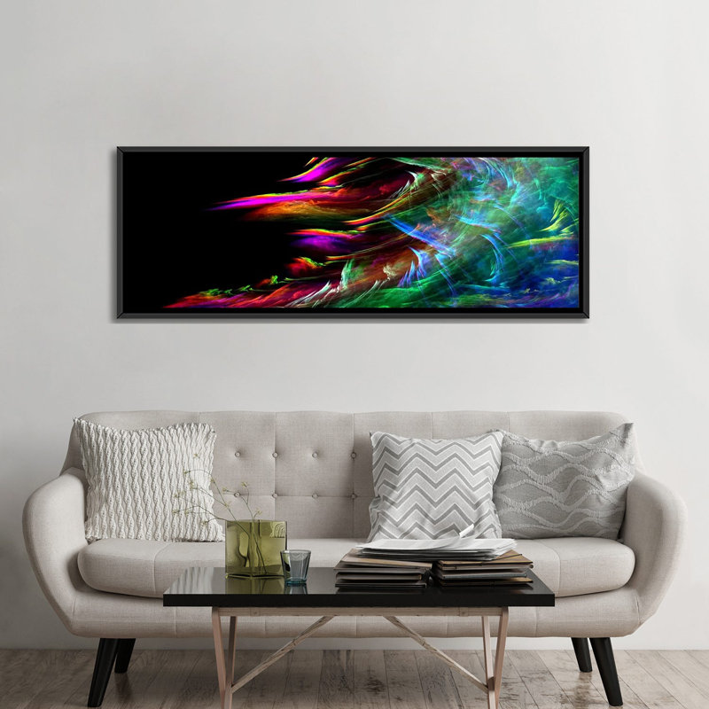 Vague de feu numérique - impression sur toile tendue, L 36 po x H 12 po x P 1,5 po, Toile avec cadre noir