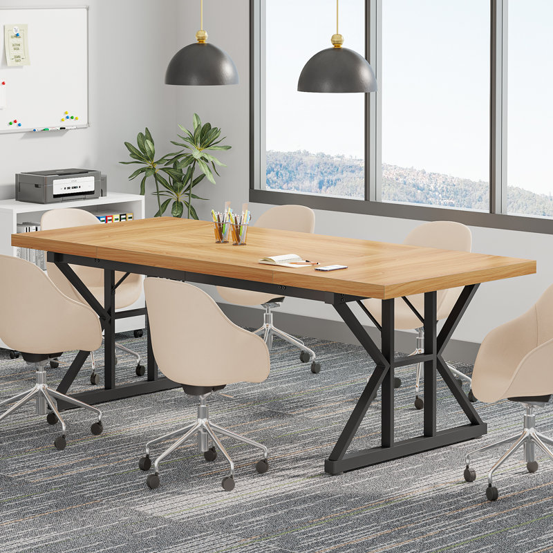 180.3cm Rectangle Conference Table, Black, Light Walnut