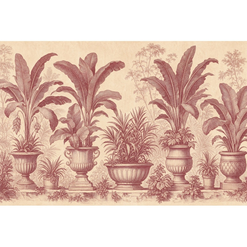 Papier peint botanique rétro vintage, 100"x96", Peel and Stick