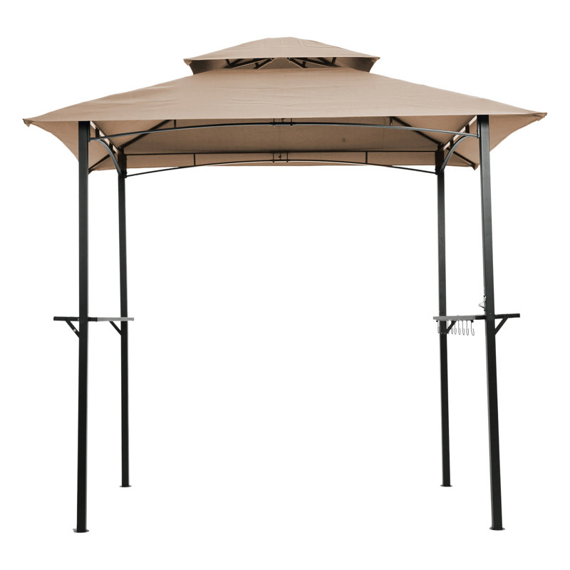 Outdoor Grill Gazebo 8 X 5 Ft, Shelter Tent, Double Tier Soft Top Canopy And Steel Frame With Hook And Bar Counters, khaki