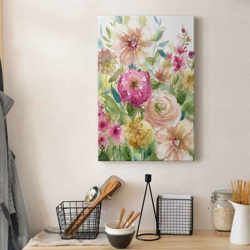 Jardin de fleurs - peinture sur toile tendue, H 18 po x l 12 po x P 1 po