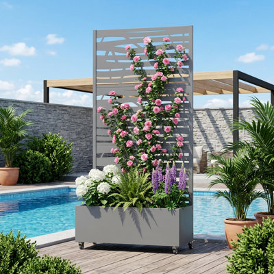 Metal Planter Box with Trellis with Wheels