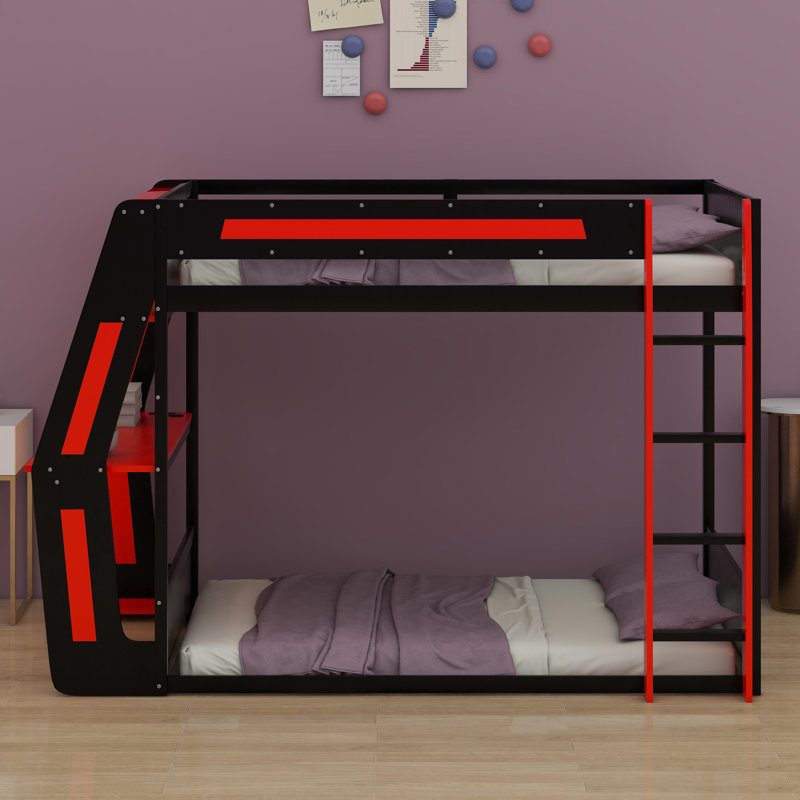 Lit superposé Gaming avec bureau RVB surdimensionné à fixation latérale, Bleu