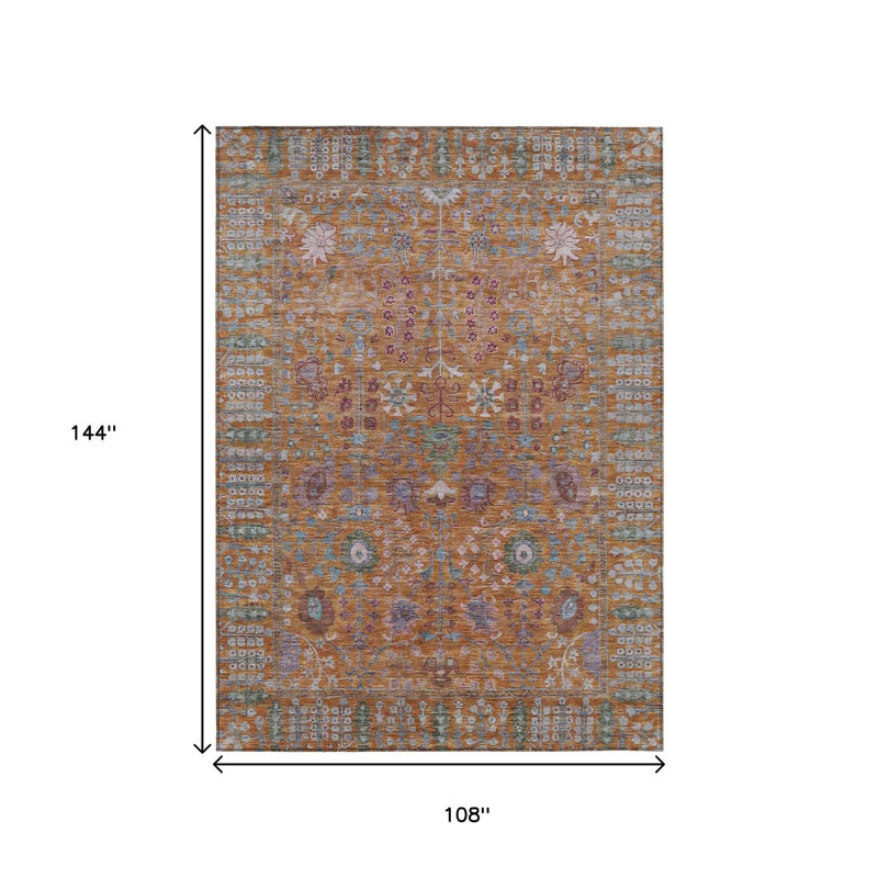 Tapis intérieur/extérieur lavable à motifs floraux orange et vert, 2,74 m x 3,66 m