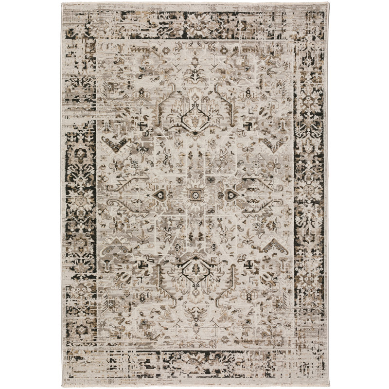 Tapis gris / brun tissé à la main Abstract, Rectangle 7 pi 10 po x 10 pi