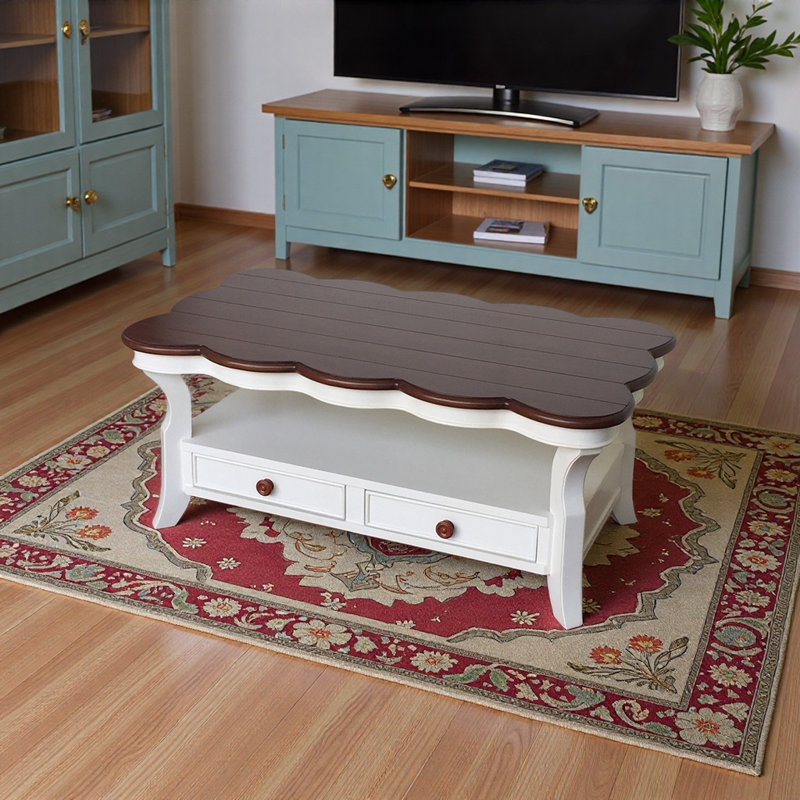Table basse de style rétro américain, Marron foncé, Blanc