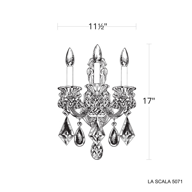 La Scala 3 Light 11.5in x 17in Wall Sconce in Florentine Bronze with Clear Heritage Handcut Crystals, Heirloom Gold, Czech