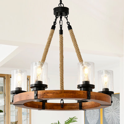 6 - Light Dimmable Wagon Wheel Chandelier