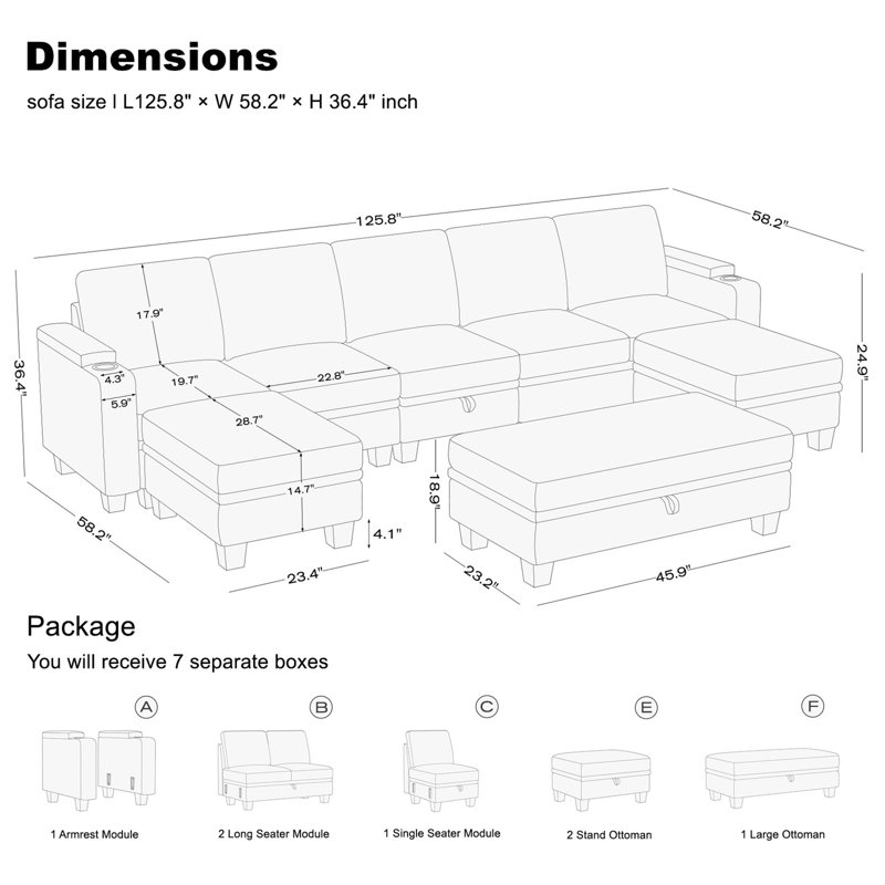 Anjana Jenette Large Chenille Modular Storage Couch U Shaped Modular Sofa With Removable Washable Cushion And Movable Storage Ottomans And Cup Holder