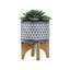 Pot à fleurs aztèque en céramique sur support en bois 5 po-486013694-486013692