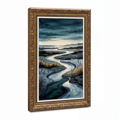 «Winding River Through Marshland With Reeds», art mural sur toile