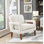 Fauteuil de salon moderne avec revêtement en chenille beige, ressorts ensachés et pieds pour plus de confort et de style