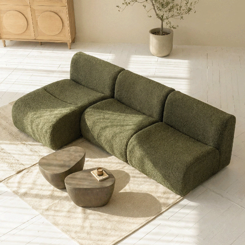 Curved Sectional 3 Seater Sofa With Chaise, 101" Reversible L-Shaped Modular Sherpa Couches with Compression Support For Living Room – No Assembly