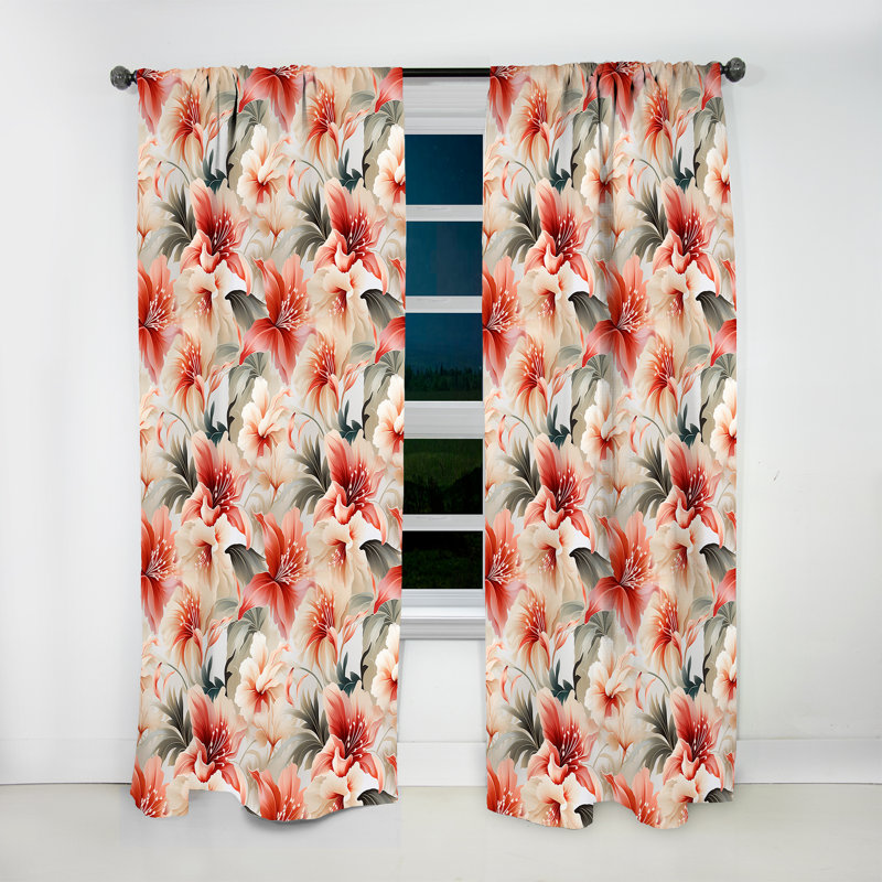 Motif tropical délicat neutre II - Rideau floral - Velours obscurcissant - 1 panneau, L 52 po x L 120 po