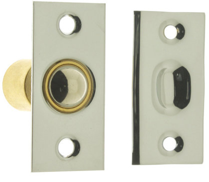 Solid Brass Narrow Square Roller Ball Catch, Bright Nickel