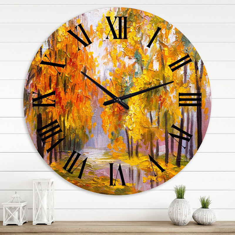 Forêt pleine de feuilles tombées en automne - horloge murale Lake House, Grand
