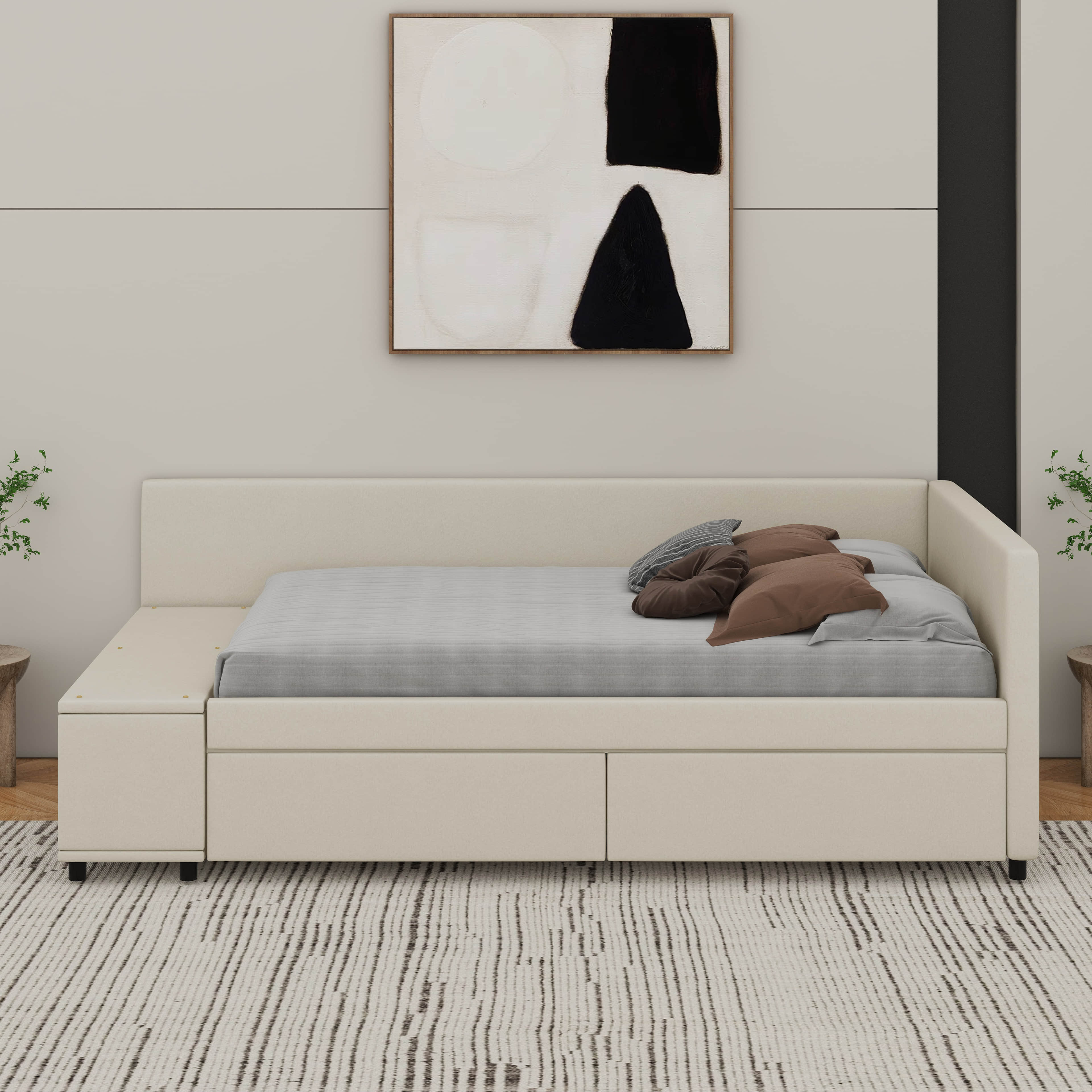 Ebern Designs Twin L-Shaped Upholstered Platform Bed With Drawers | Wayfair