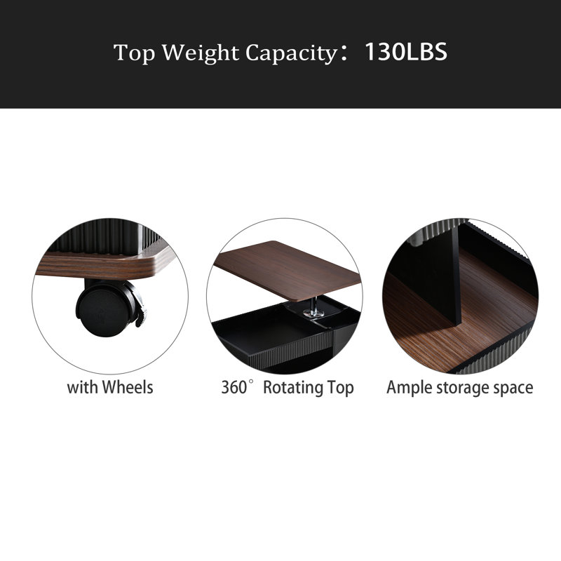Adjustable End Table With Wheels, Modern Multifunctional Sofa Side Table With Lift-Top, 360°Rotating Top And Storage Space For Living Room, Small Space