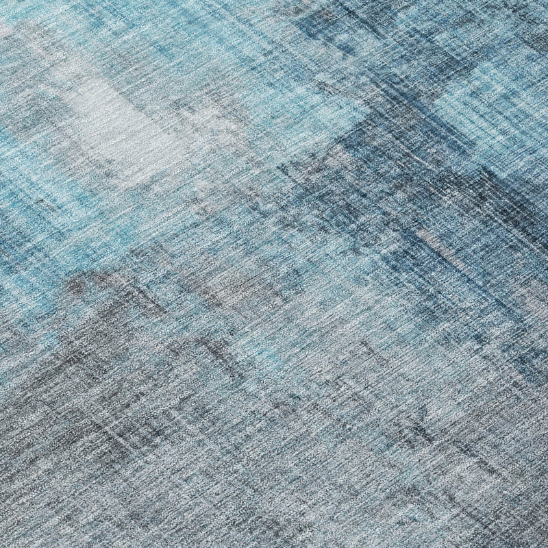 Tapis bleu intérieur / extérieur lavable à la machine Xhevrie, Rectangle 1 pi 8 po x 2 pi 6 po