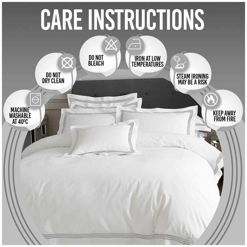 Cotton Blend Duvet Cover with Pillowcases, White/Grey, Double Duvet Cover + 2 Standard Shams