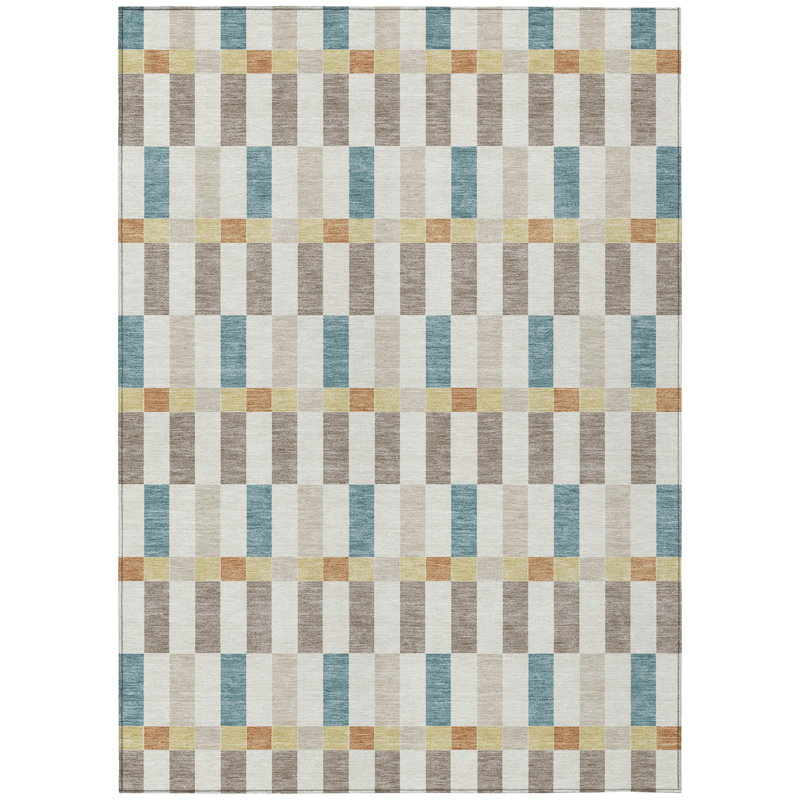 Machine Washable Indoor/Outdoor Chantille ACN2548 Geometric Rug, Ivory, 10' x 14'