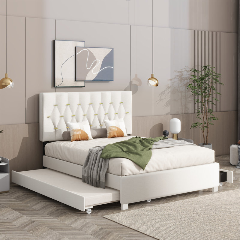 Upholstered Platform Storage Bed, Gray