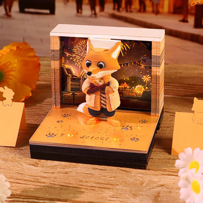 Bloc-notes 3D avec calendrier 2026, dessin de renard, papier, découpage, bloc-notes avec lumière pour le bureau personnel, cadeau d'anniversaire