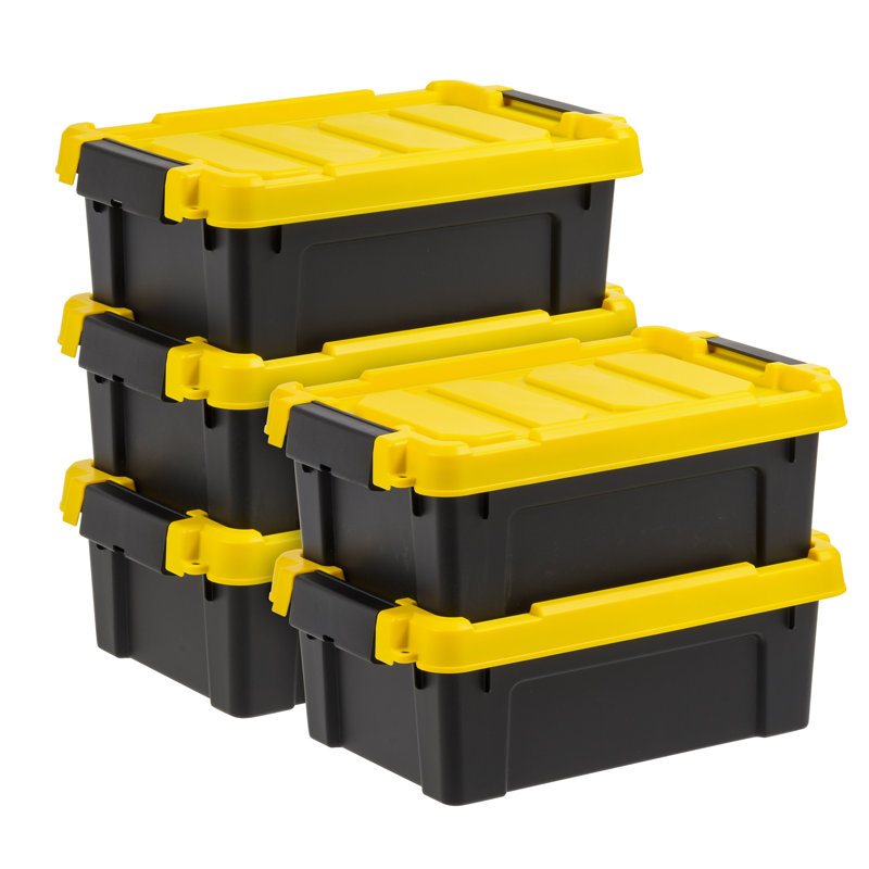 IRIS 12 Qt./3 Gal. Heavy-duty Stackable Storage Tote in Black with Yellow Lid