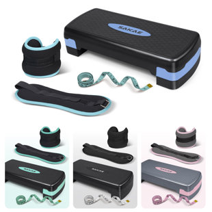 Exercise Step Platform Set with Ankle Weights & Measuring Tape, Adjustable Height 2 Level Risers Workout Step Trainer, Aerobic Steppers for Home Gym Exercise Fitness Workout